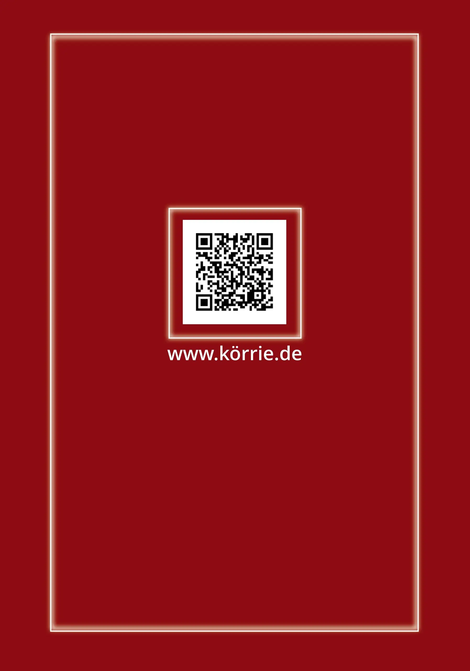 Zusätzliches Bild des Körrie-Support-Magazins / Körrie KSM: Eine rote Rückseite mit zentralem QR-Code für schnellen Webshop-Zugriff und der Website www.körrie.de in weißer Schrift, umrahmt von einem leuchtenden weißen Rand für einen einfachen, einladenden