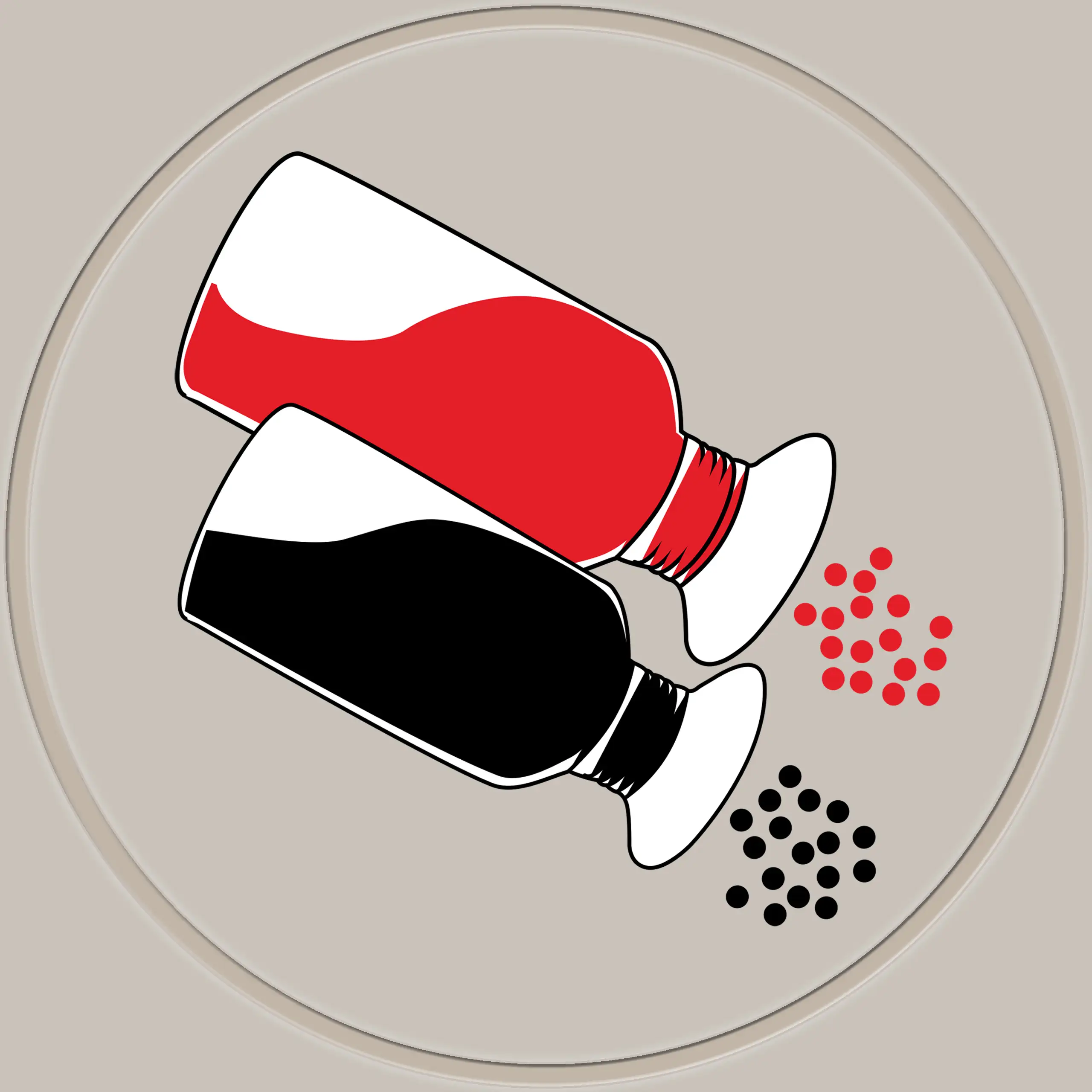 Vorschaubild der Preisgruppe 1 (Grundpreis) des gestickten Körrie-Fan-Patch (KFP) von @kauftkoerrie, mit einem minimalistischen Design von Pfeffer- und Salzstreuern in Rot und Schwarz, symbolisierend ehrliche Gewürzmischungen aus Berlin. Ein Teil des Erlö