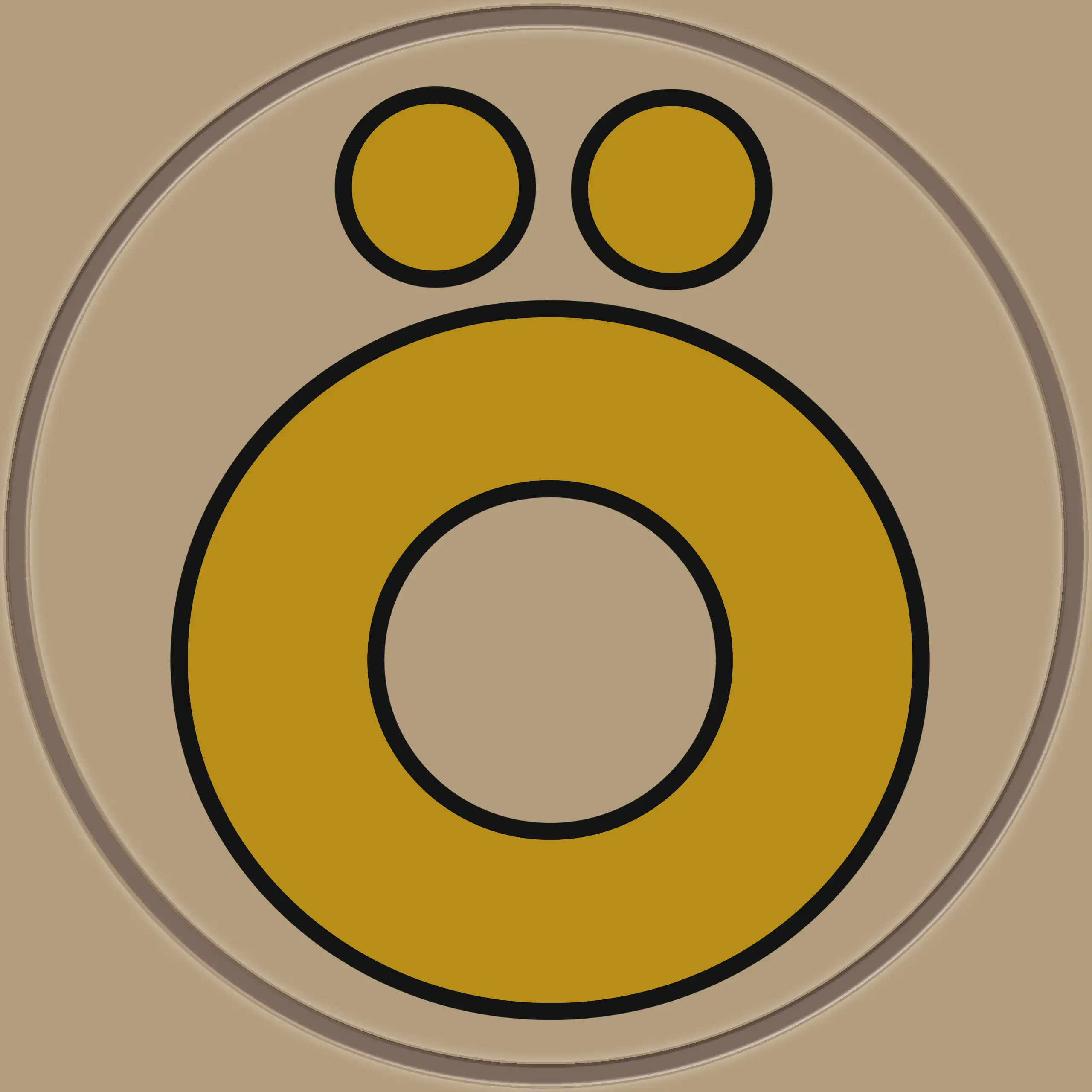 Vorschaubild der Preisgruppe 2 (zweite von fünf) des gestickten Körrie-Fan-Patch (KFP) von @kauftkoerrie, mit einem stilisierten "Ö"-Symbol in Goldbeige, repräsentativ für ehrliche Gewürzmischungen aus Berlin. Ein Teil des Erlöses unterstützt Projekte für