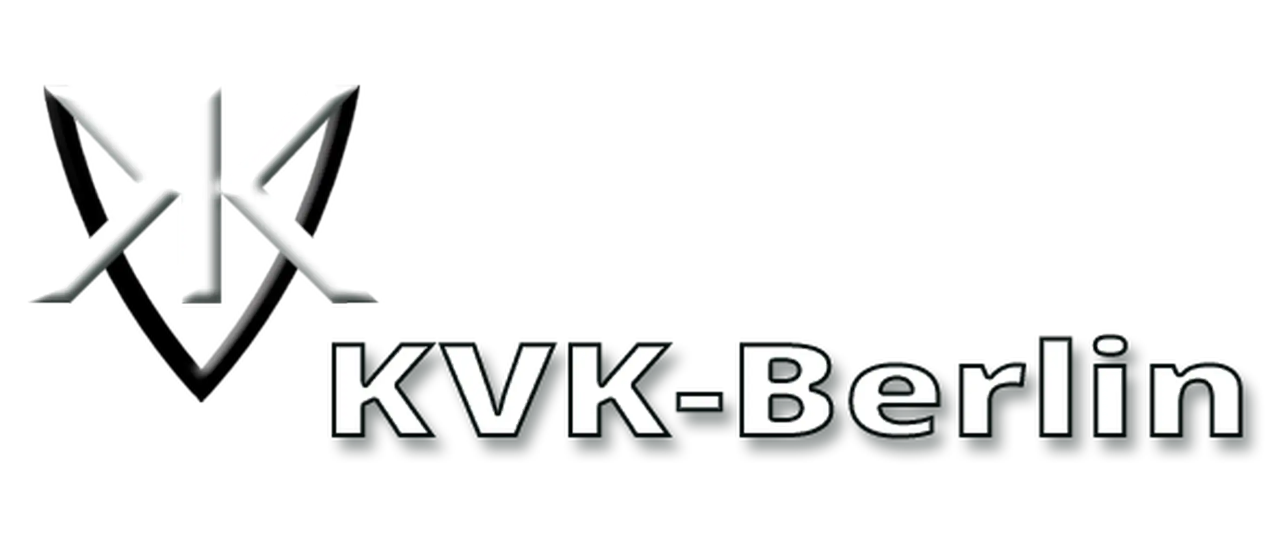 Eine schattierte und konturierte Variation des Logos von KVK-Berlin (Inh. Katharina V. Krebs), das ein abstraktes Schild-Symbol aus verschlungenen Linien für die Initialen "KVK" zeigt, in klar strukturierter Ausführung mit 3D-Schatteneffekt für Tiefe und 